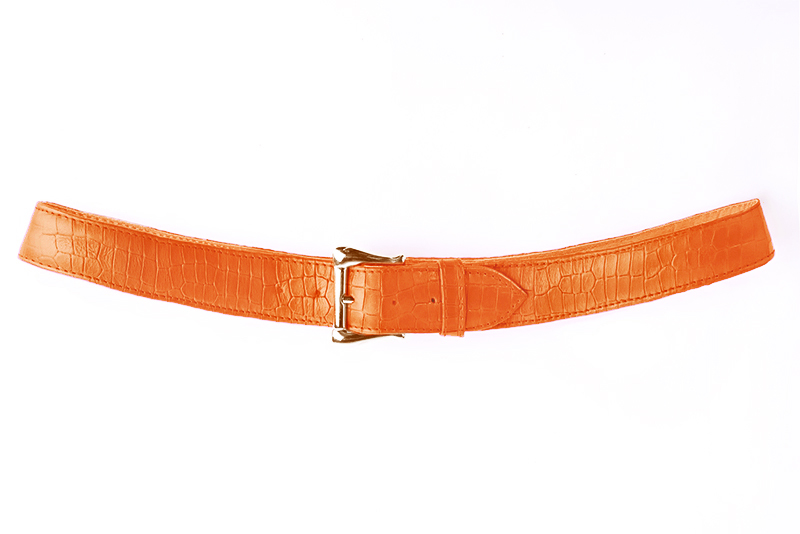 Apricot orange women's dress belt, matching pumps and bags. Made to measure. Profile view - Florence KOOIJMAN